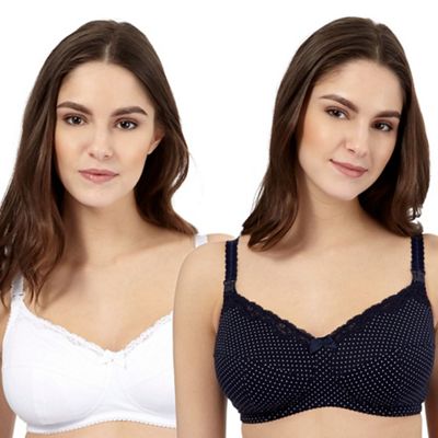 Miriam Stoppard Nurture Pack of two white and navy polka dot nursing bras